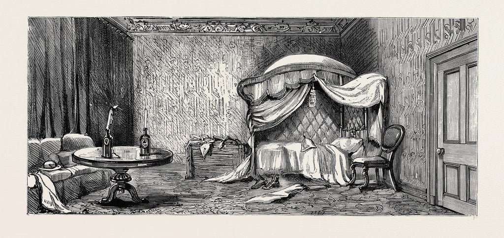 Detail of The Occupation of Alexandria: Arabi Pasha's Bedroom in the Arsenal, Now Occupied by Officers of the Navy and Marines by Anonymous