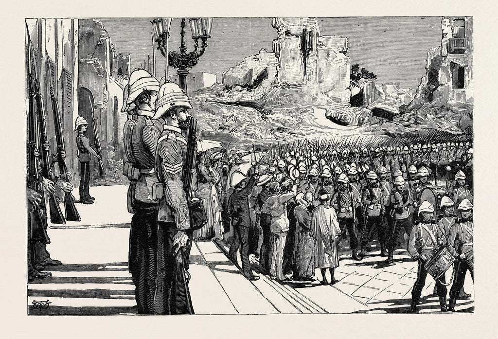 Detail of The Scots Guards Marching Through the Grand Square, Alexandria, on Their Way to the Front by Anonymous