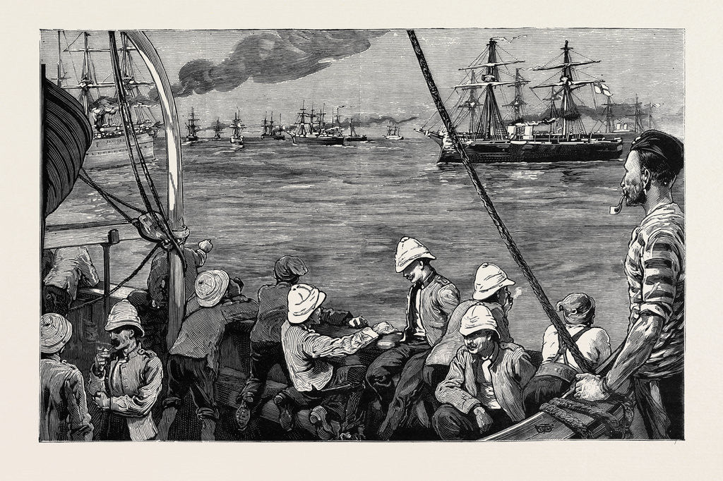 Detail of The Occupation of the Suez Canal: with the Grenadier Guards on Board the Batavia: British War Vessels and Transports Leaving Alexandria, August 19 by Anonymous