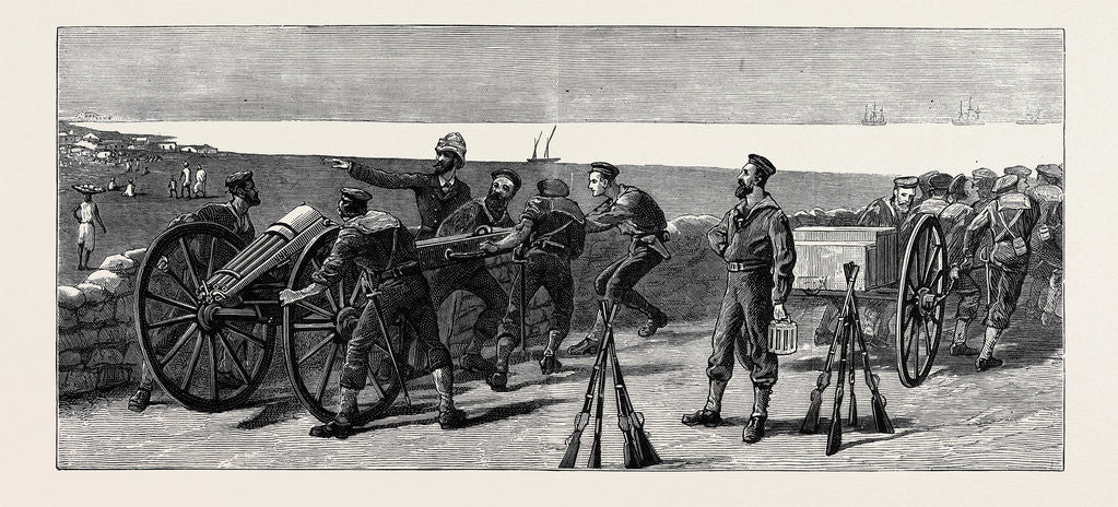 Detail of Placing a Gatling Gun in Fort Royal, Port Said, to Command the Approach from the Arab Town by Anonymous