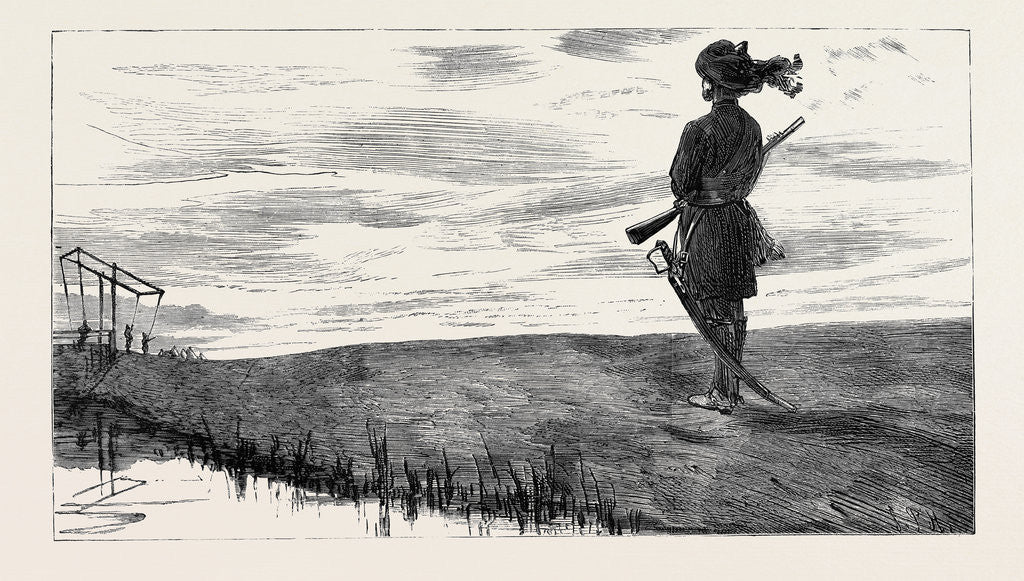 Detail of On Guard, a Sunset Sketch on the Canal Bank at Kassassin by Anonymous