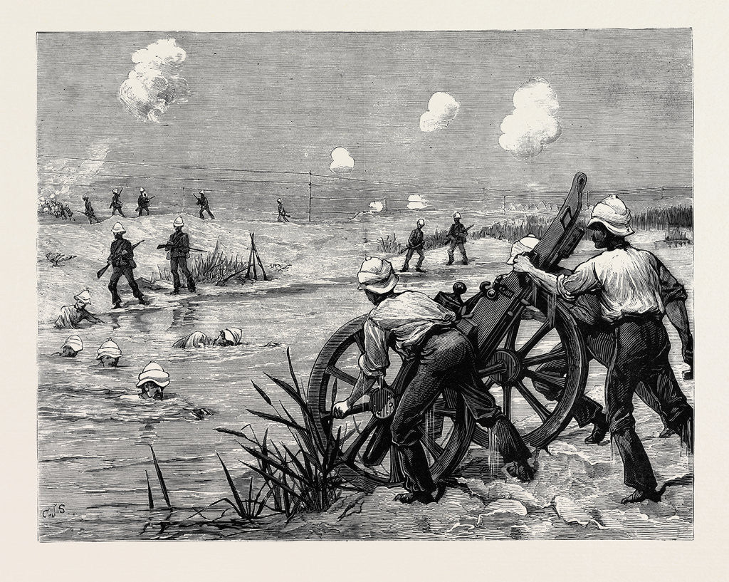 Detail of The Fight at Kassassin, September 9, Lieutenant Stanhope and Two Men of the King's Rifles Drowning One of the Enemy's Guns by Anonymous