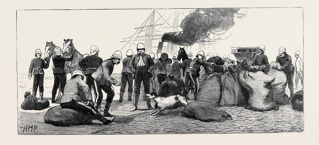 Detail of The Recent War in Egypt: The Royal Artillery at Portsmouth Preparing to Start Inland, Soldiers Teasing Arabi Smasher by Anonymous