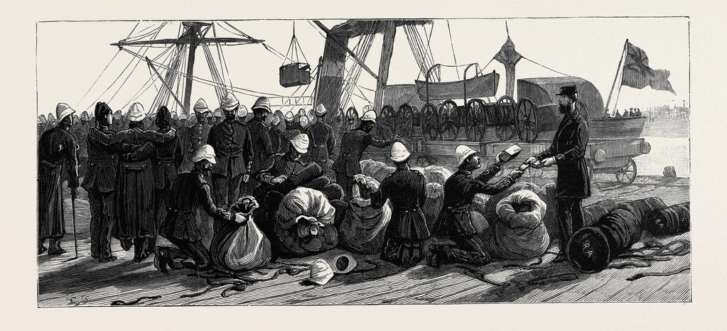 Detail of The Recent War in Egypt: Custom House Officers Examining the Kits of the Royal Artillery at Portsmouth by Anonymous