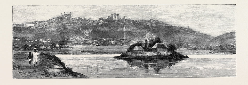 Detail of Antananarivo from the Queen's Island, Showing the Queen's Palace on the Top of the Hill, and Her Summer Palace on the Island in the Lake, Madagascar by Anonymous