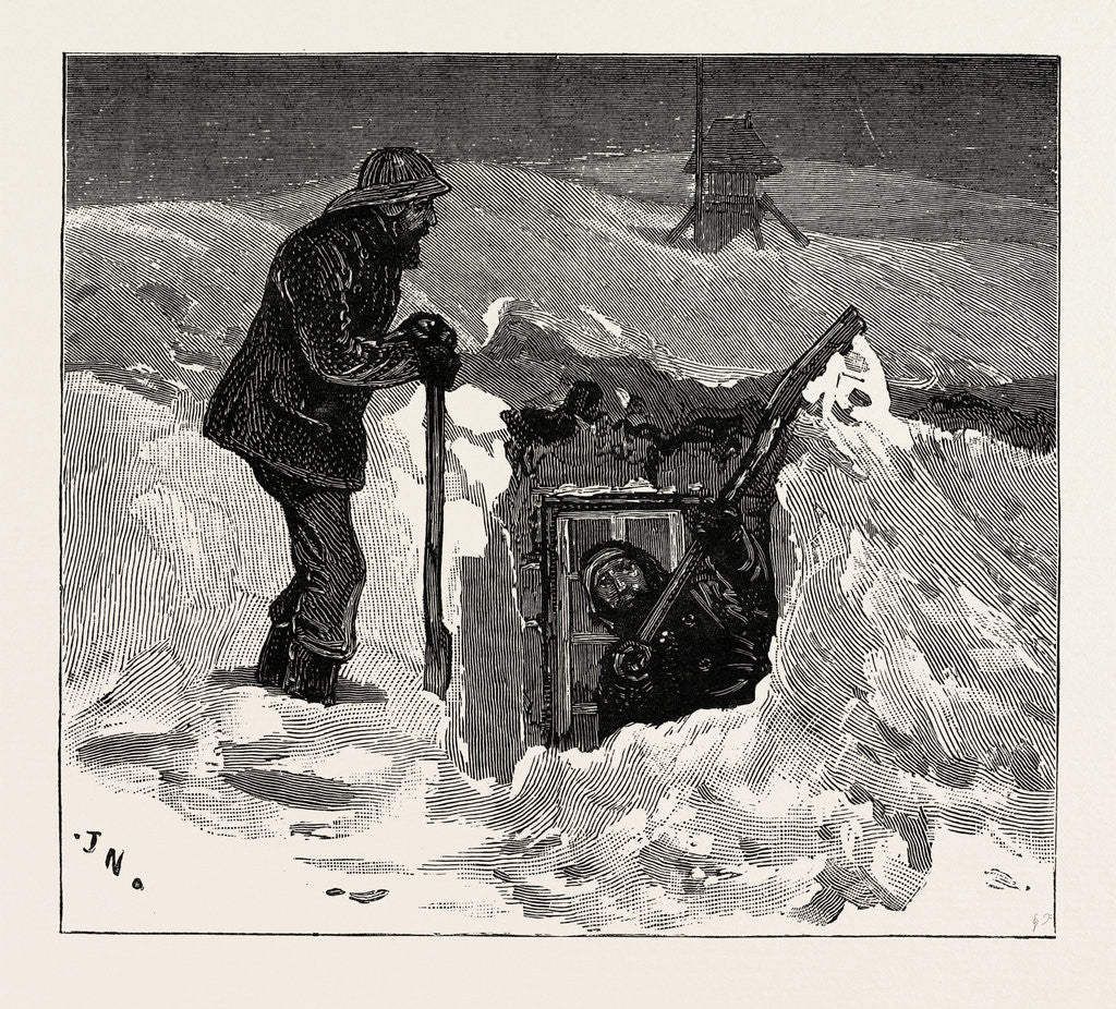 Detail of A Day at the Observatory on the Summit of Ben Nevis: The First Window Cleared: Shall I Give You a Hand Up? by Anonymous