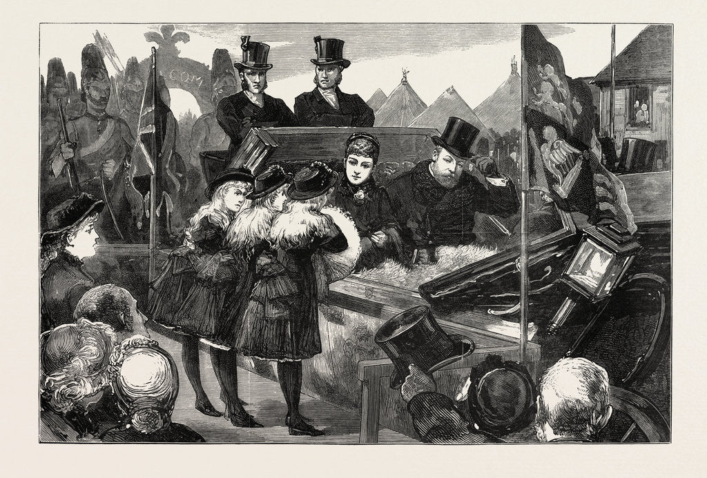 Detail of The Visit of the Prince and Princess of Wales to South Durham - the Three Daughters (Triplets) of Captain W.J. Young of Wolviston Hall Presenting a Bouquet to the Princess of Wales by Anonymous