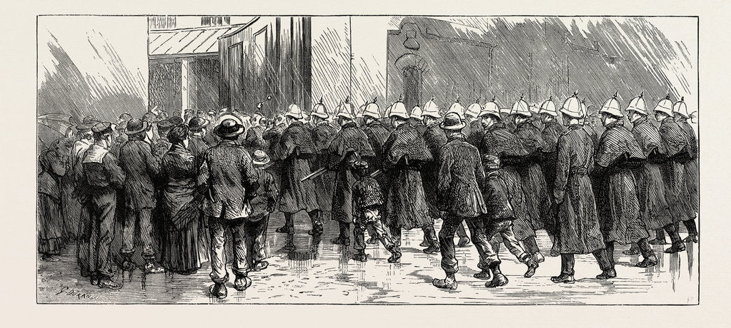 Detail of The Rebellion in the Soudan Reinforcements Leaving Portsmouth: The Royal Marine Artillery from Eastney Barracks Entering Portsmouth Dockyard by Anonymous