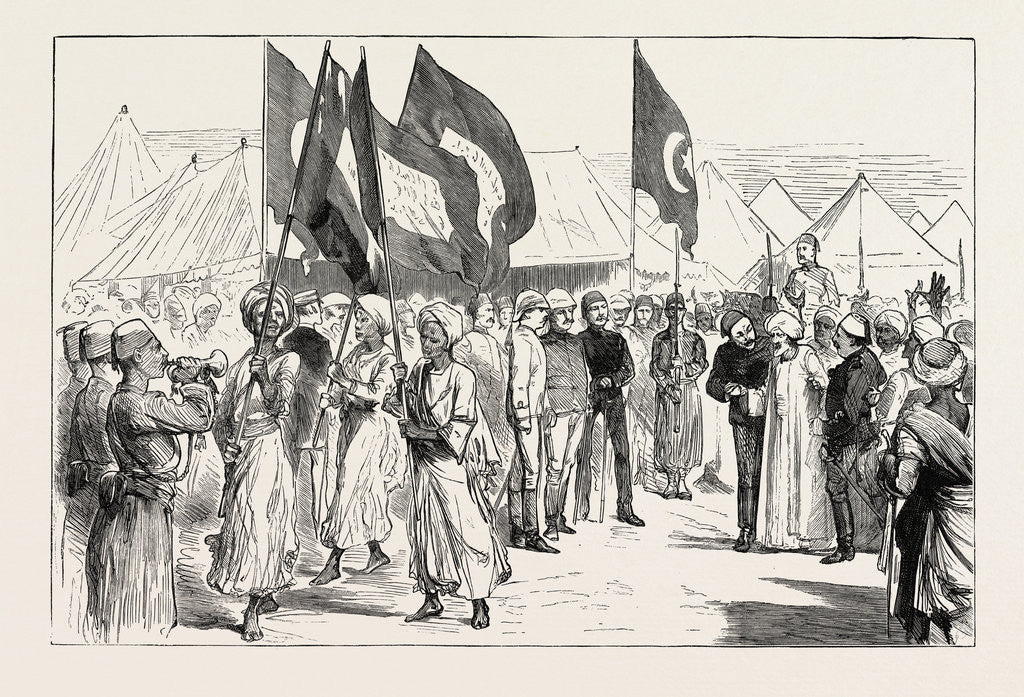 Detail of The Rebellion in the Soudan: The Negotiations with the Tribes Visit of Sheik Syed Mahomed El Mhargani to General Sartofius at Suakim by Anonymous