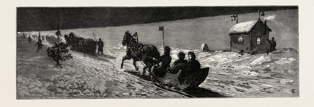 Detail of Winter in Russia: The Road Across the Ice Between Cronstadt and Oranienbaum after the Arrival of the Night Train from St. Petersburg by Anonymous