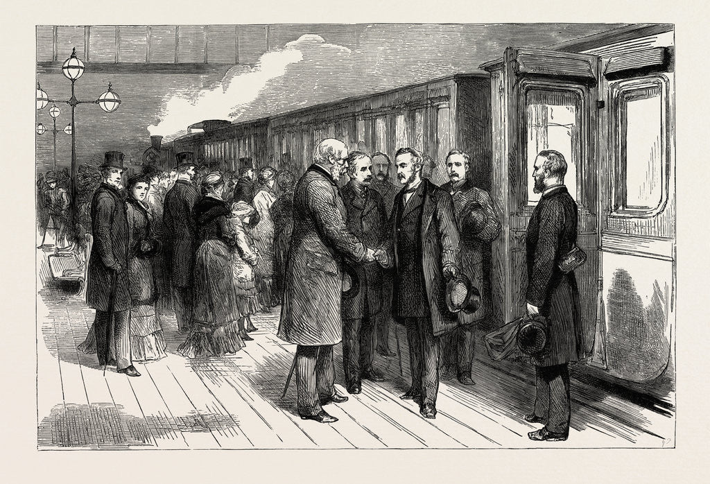 Detail of The Mission to the Soudan Goodbye at Charing Cross Station London. In the Foreground: Duke of Cambridge General Gordon Lord Wolseley and Colonel Stewart by Anonymous