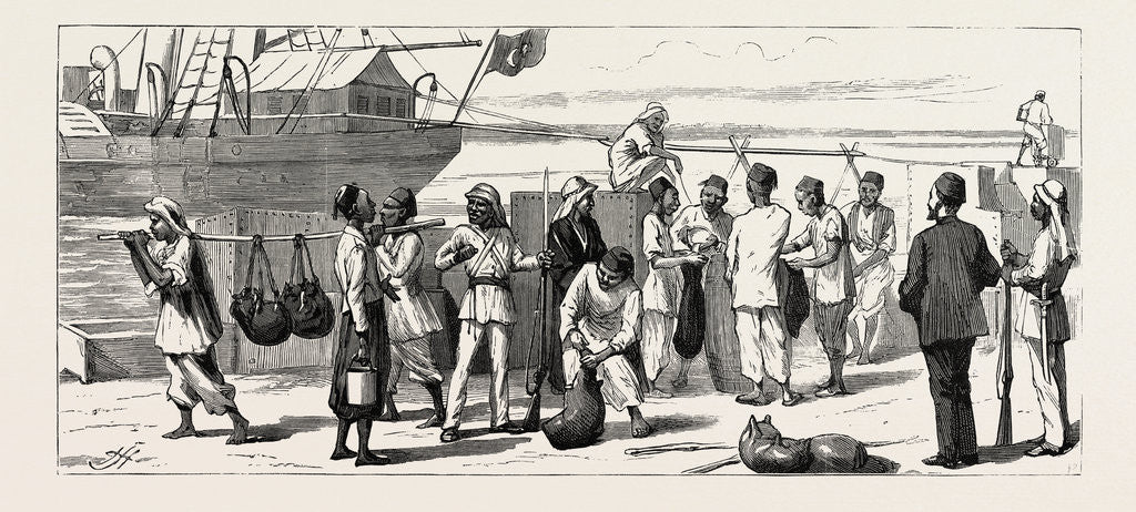 Detail of The Rebellion in the Soudan with Baker Pasha's Expedition to Relieve Tokar: The Condensing Ship Dib El Bahr Condensing Water for the Troops at Trinkitat by Anonymous