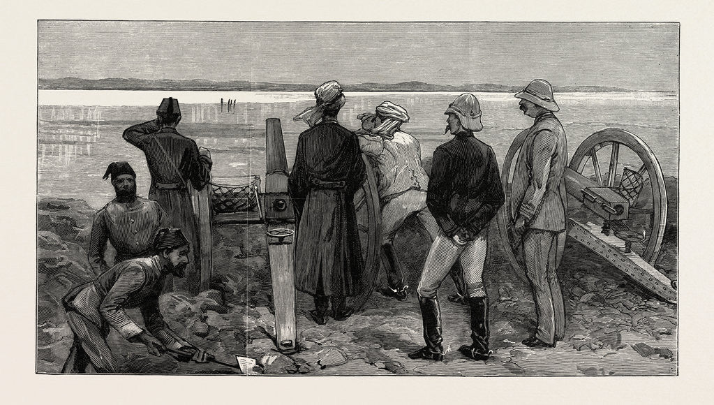 Detail of The Rebellion in the Soudan with Baker Pasha's Expedition to Relieve Tokar: Baker Pasha and His Staff in the Lines at Trinkitat Watching Spies Carrying an Ultimatum to the Enemy Before the Advance to Relieve Tokar by Anonymous