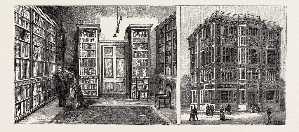 Detail of The Royal College of Music South Kensington: The Library of Musical Works (Left Image) Exterior of the Building (Right Image) London by Anonymous
