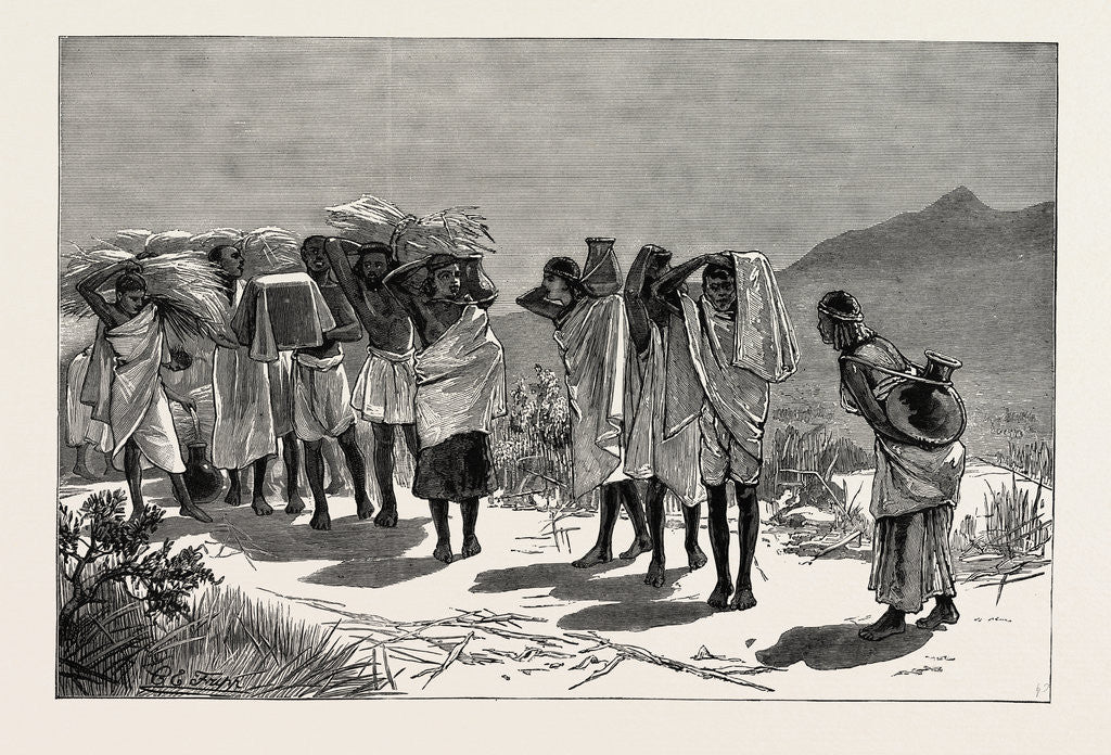 Detail of With Admiral Sir W. Hewett's Embassy to King John of Abyssinia: Abyssinian Hospitality-Supplies Coming in by Anonymous