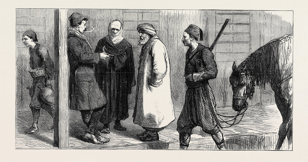 Detail of The Eastern Question: Tartar Basardjick, an Officer Just Returned from Alexinatz: Did You See Anything of Our Boy Selim? by Anonymous