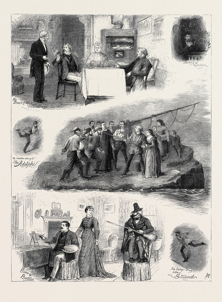 Detail of Flying Sketches at the Theatres; the Strand; the Adelphi; the Prince of Wales; London by Anonymous