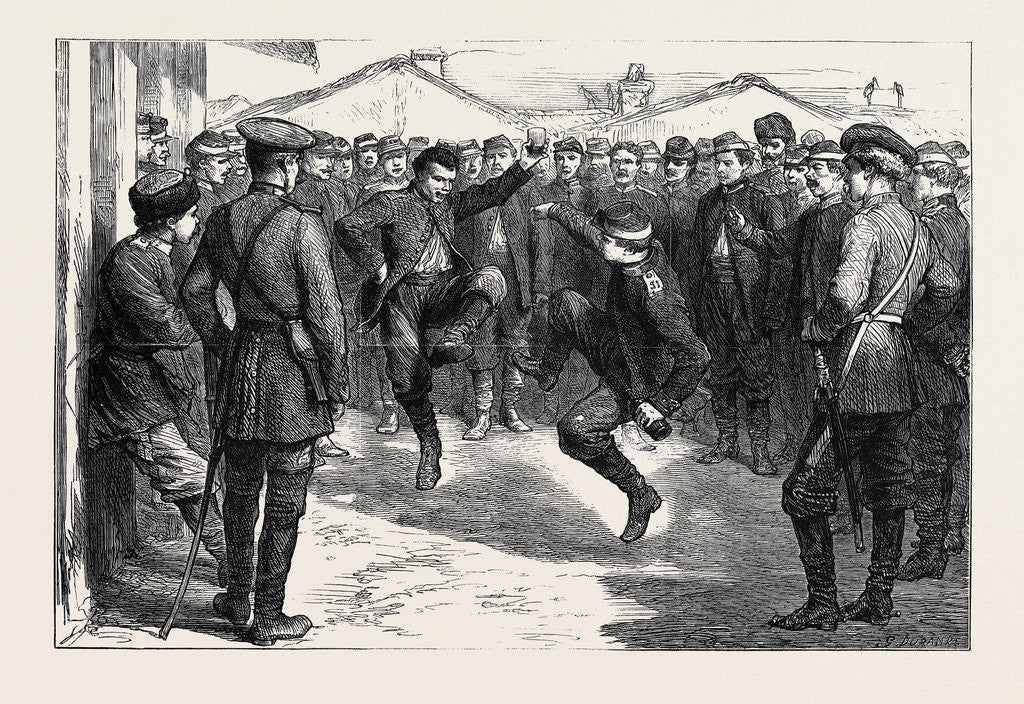 Detail of The War in the East, with the Russians: A Dance of the Thirty-First Regiment of Foot by Anonymous