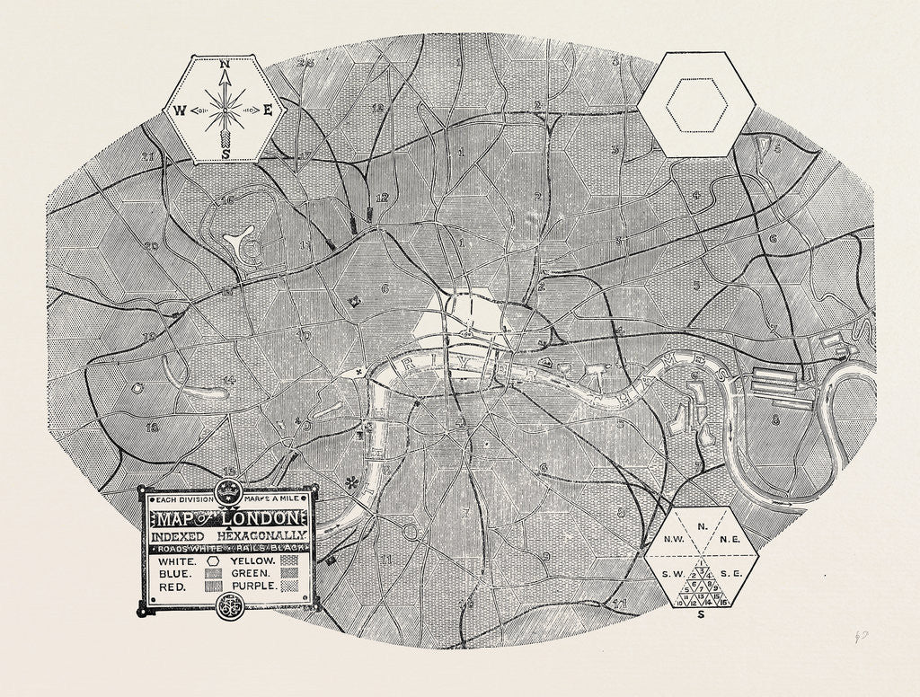 Detail of Map of London, Indexed Hexagonally, 1870 by Anonymous