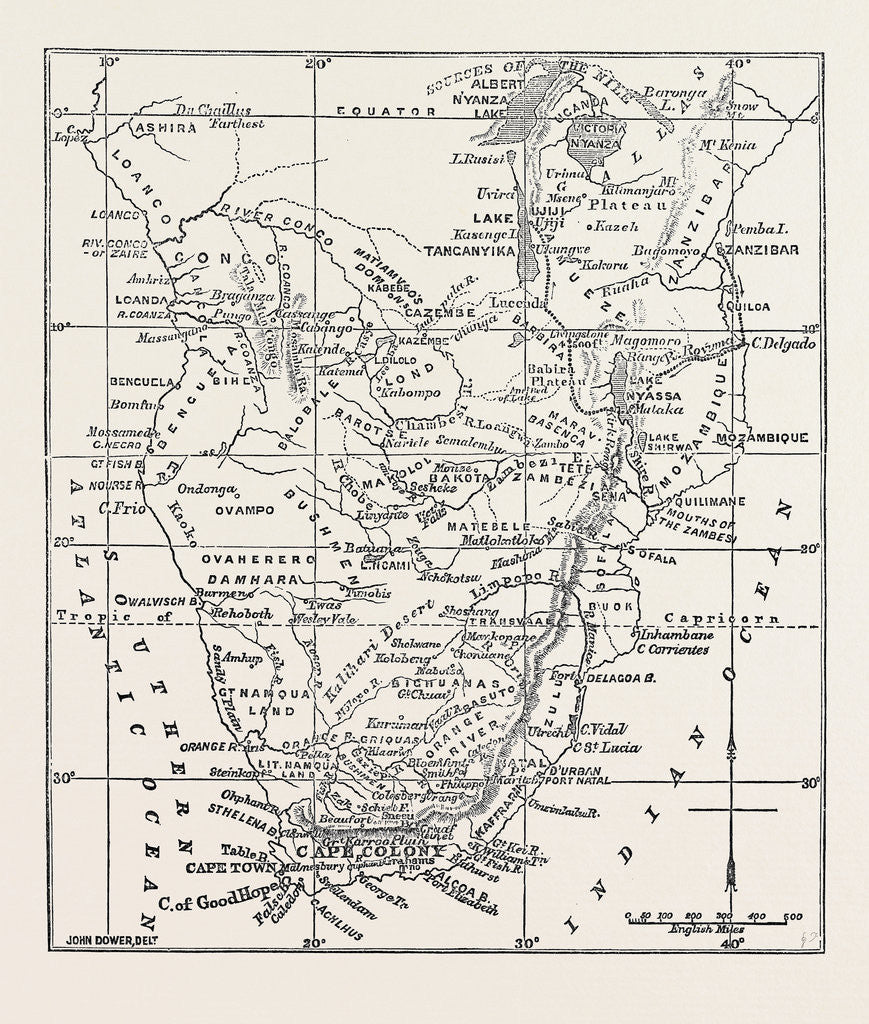 Detail of Dr. Livingstone's Route, Africa, 1870 by Anonymous