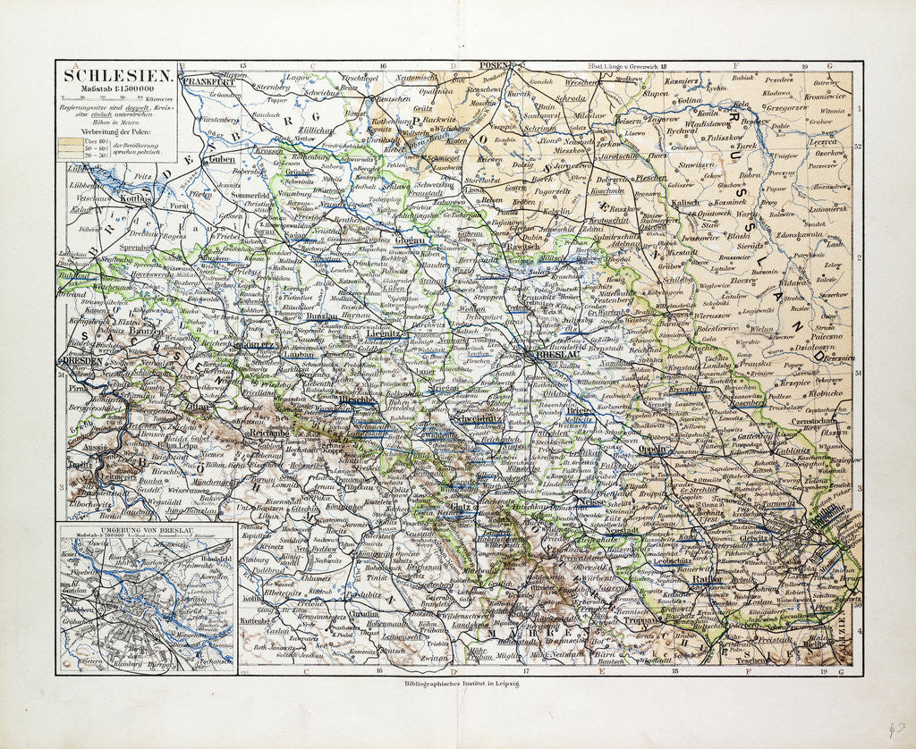 Detail of Map of Silesia Poland 1899 by Anonymous