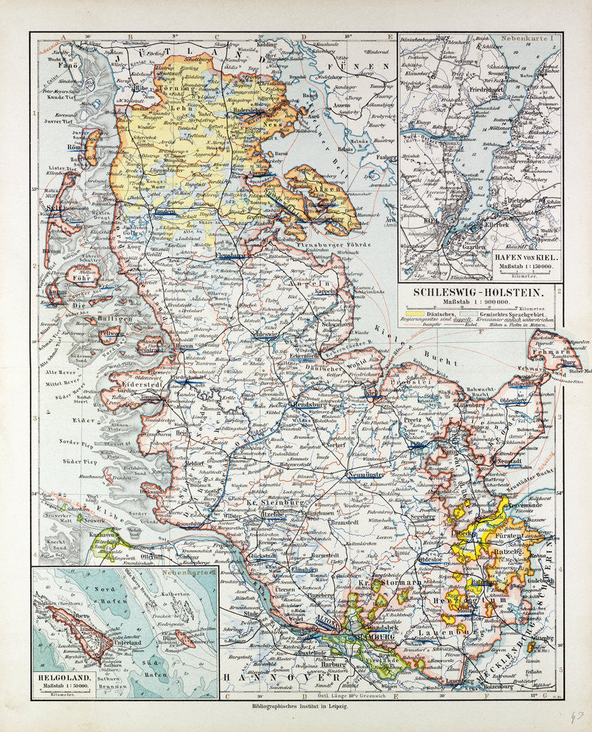 Detail of Map of Schleswig-Holstein Germany 1899 by Anonymous