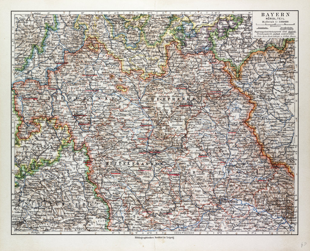 Detail of Map of the Northern Part of Bavaria Germany 1899 by Anonymous