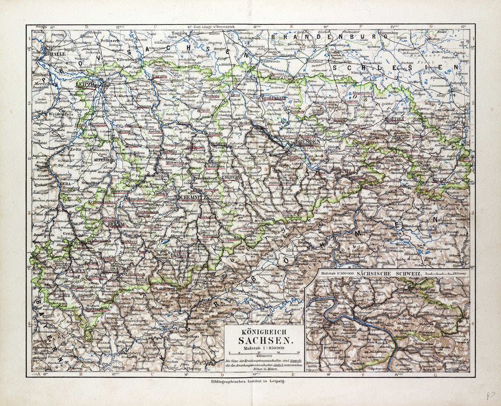 Detail of Map of Sachsen Saxony Germany 1899 by Anonymous