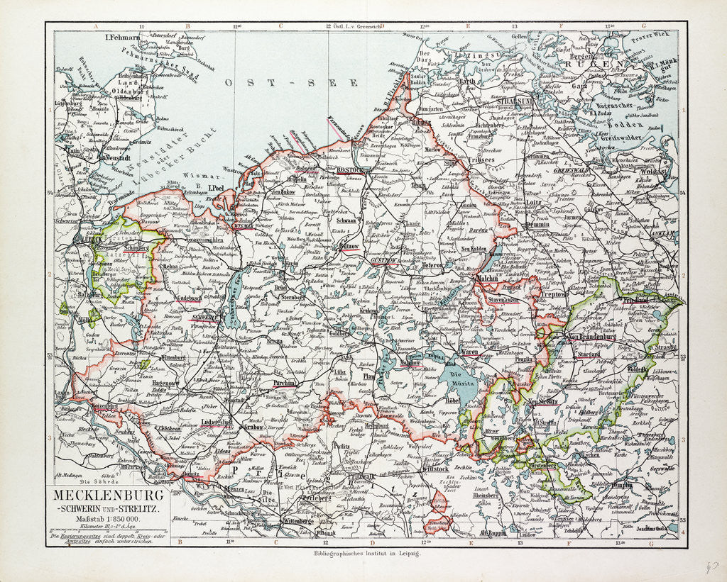 Detail of Map of Mecklenburg Germany 1899 by Anonymous