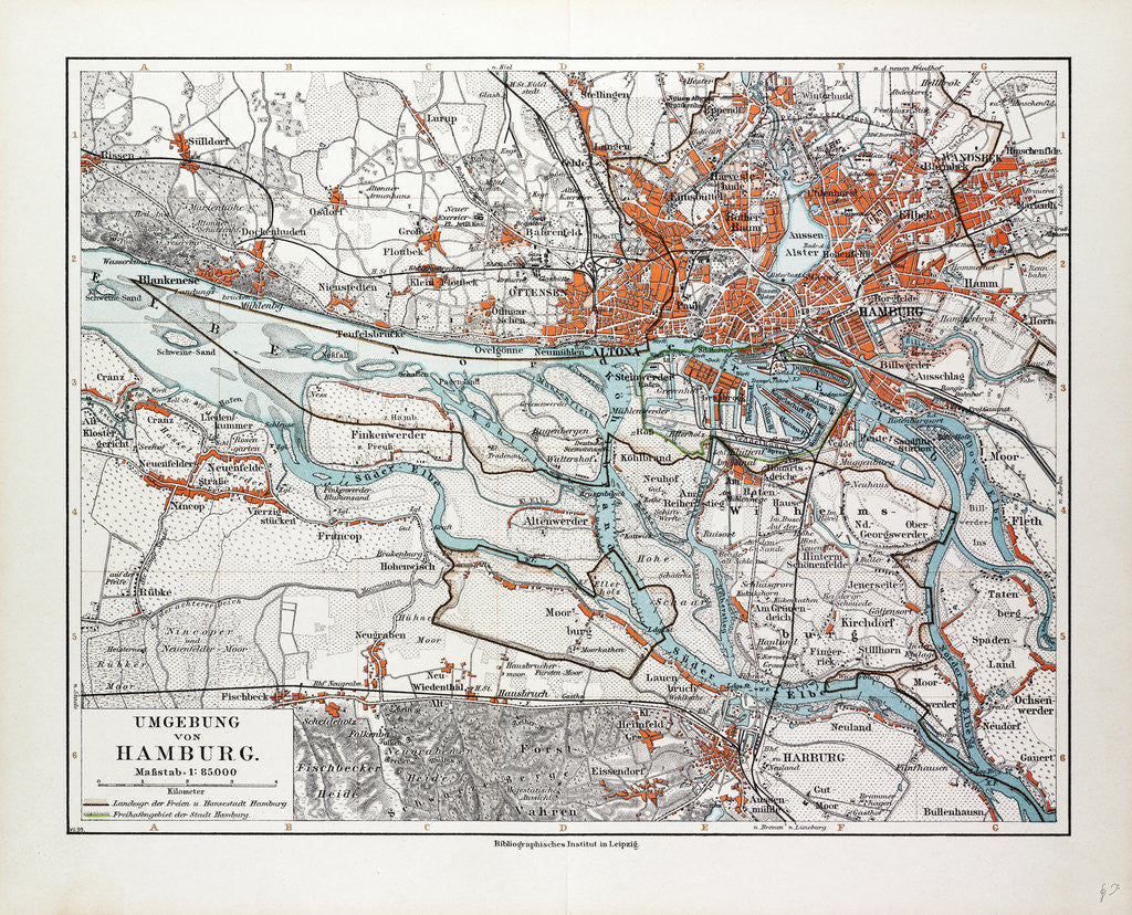 Detail of Map of Hamburg and the Surrounding Area Germany 1899 by Anonymous