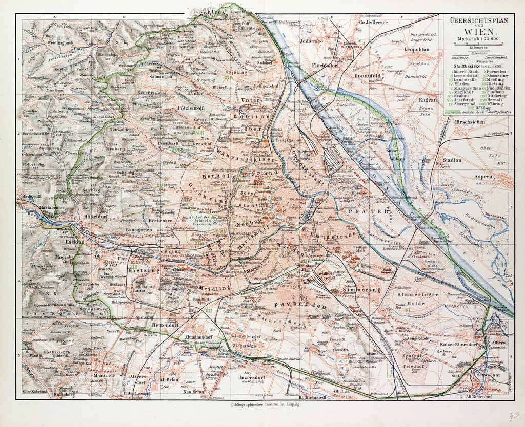 Detail of Map of Vienna Austria 1899 by Anonymous