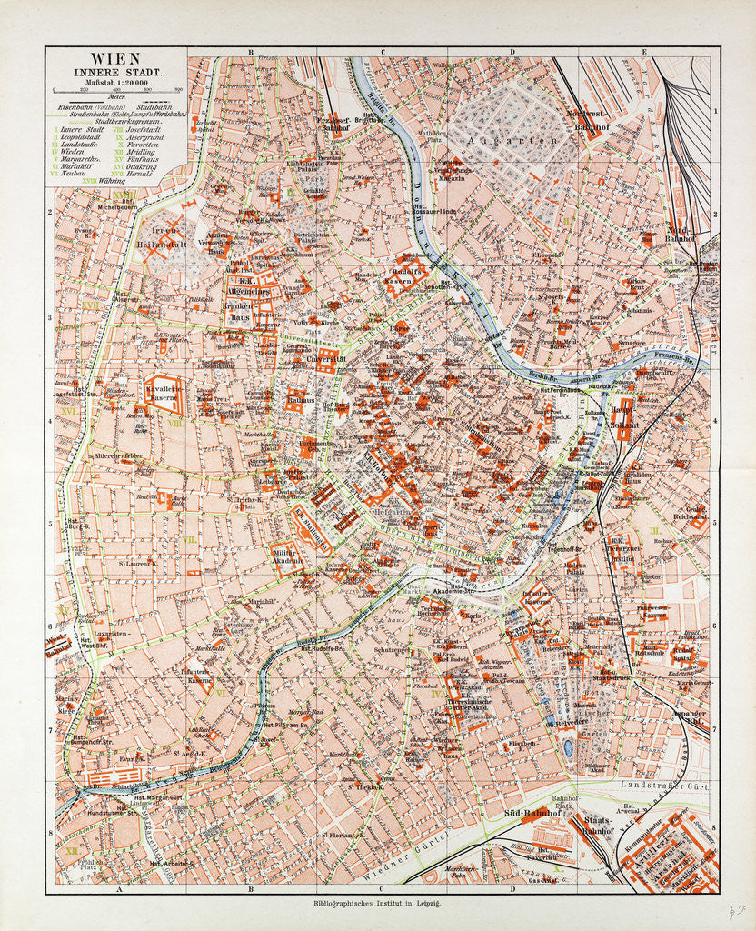 Detail of Map of the Centre of Vienna Austria 1899 by Anonymous