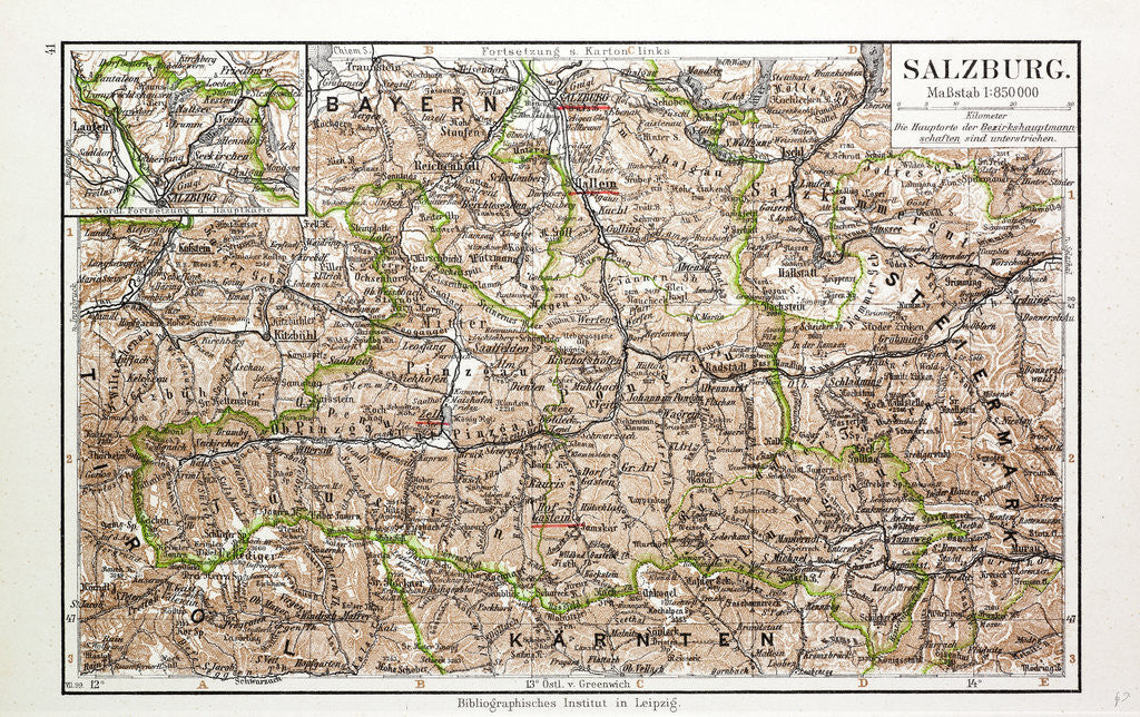 Detail of Map of Salzburg Austria 1899 by Anonymous