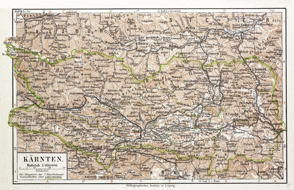 Detail of Map of Kärnten Austria 1899 by Anonymous