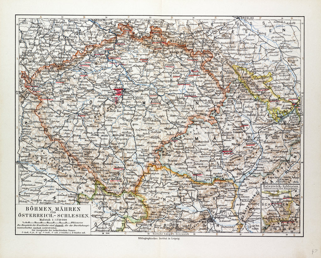 Detail of Map of Bohemia (Czech Republic) 1899 by Anonymous