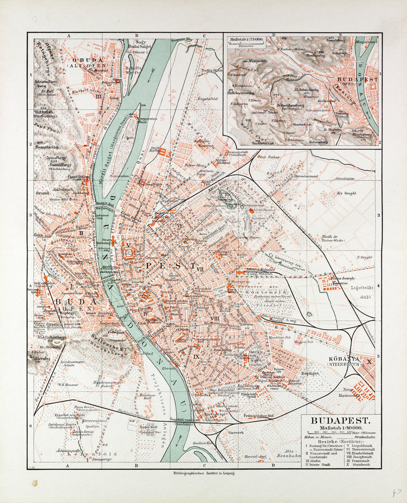 Detail of Map of Budapest Hungary 1899 by Anonymous