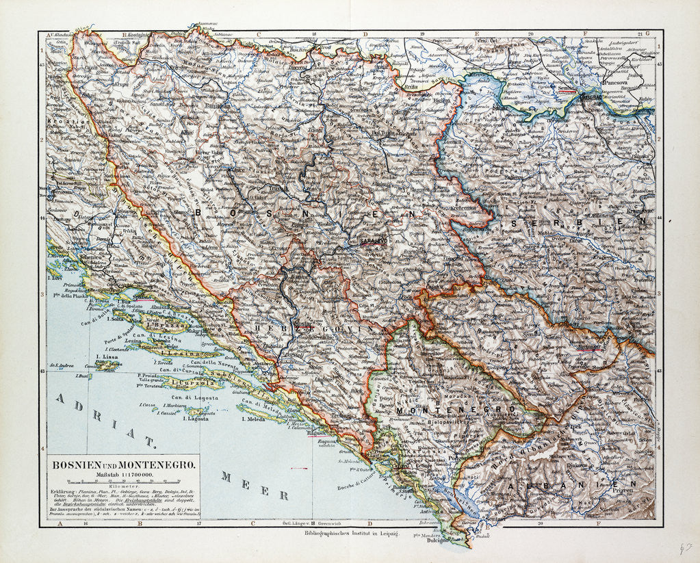 Detail of Map of Bosnia and Herzegovina Montenegro Serbia 1899 by Anonymous