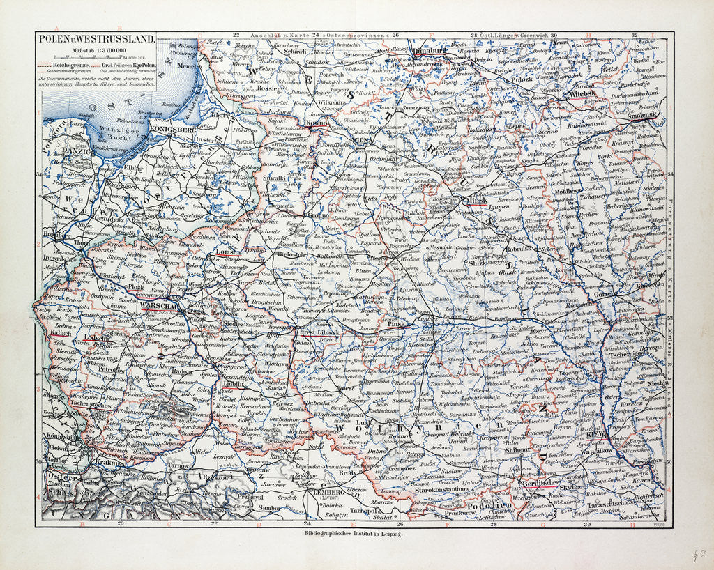 Detail of Map of Poland Belarus and Ukraine 1899 by Anonymous