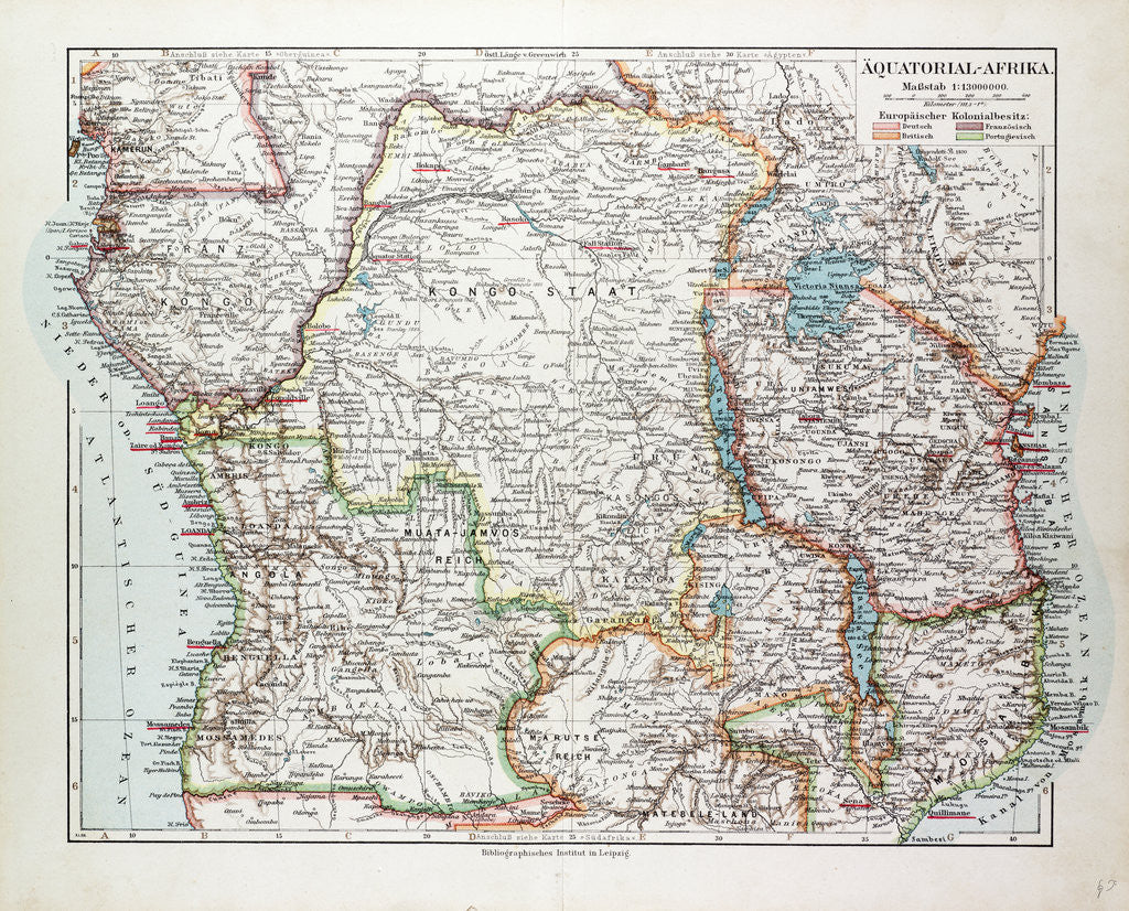 Detail of Map of Equatorial Africa the Republic of Mozambique the Republic of Angola Uganda Kenya 1899 by Anonymous