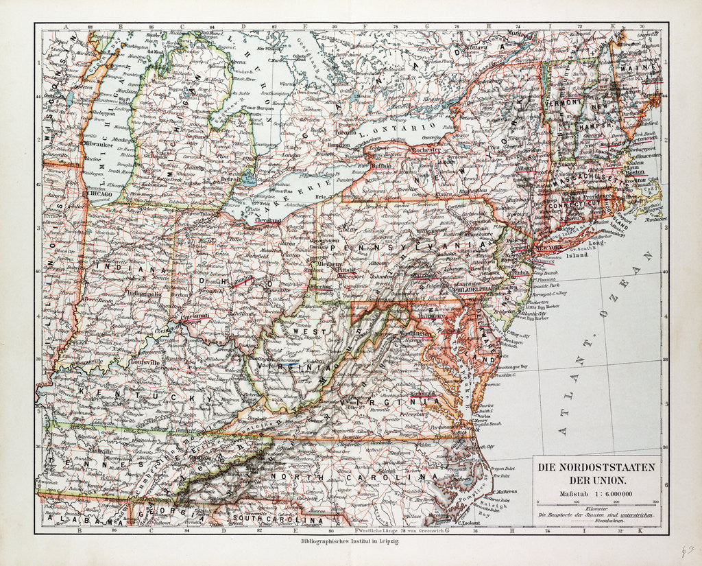 Detail of Map of the North East of the United States of America 1899 by Anonymous