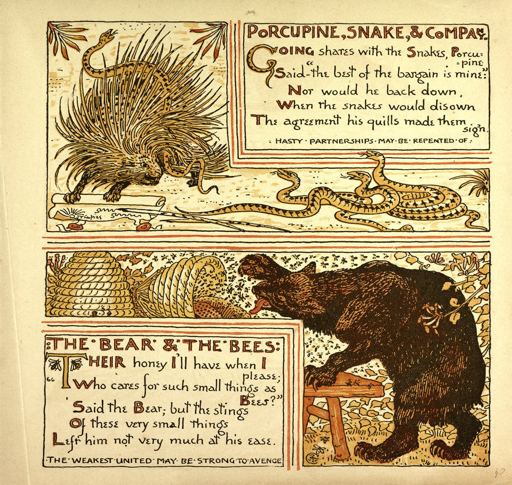 Detail of Porcupine Snake and Company the Bear and the Bees by Anonymous
