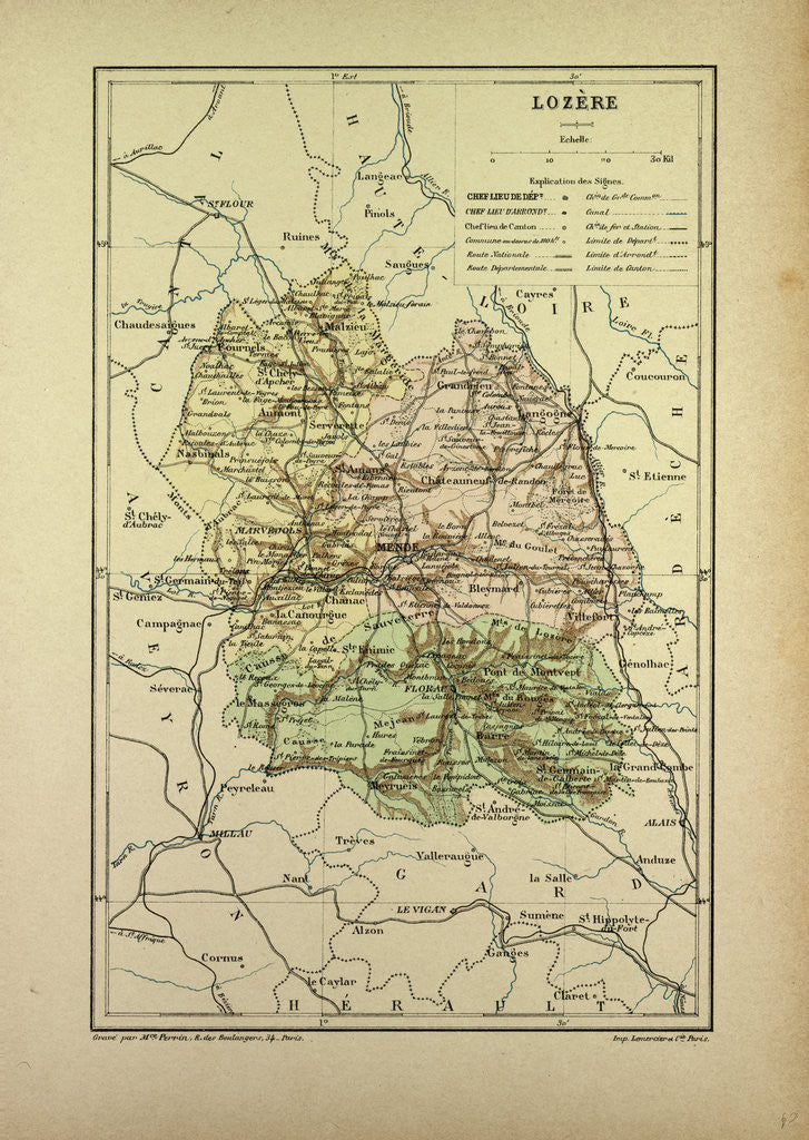 Detail of Map of Lozère France by Anonymous