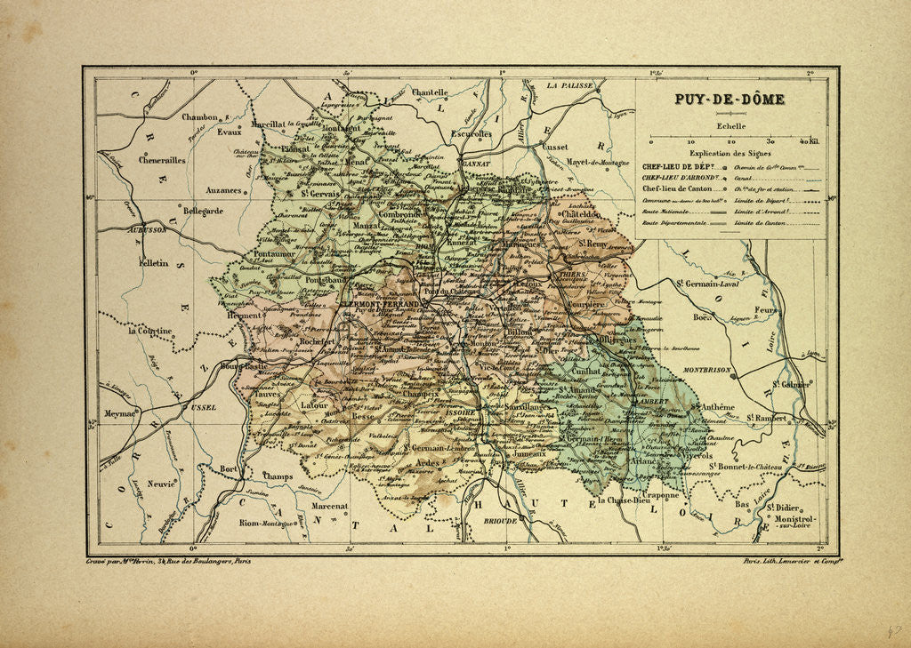 Detail of Map of Puy-De-Dôme France by Anonymous