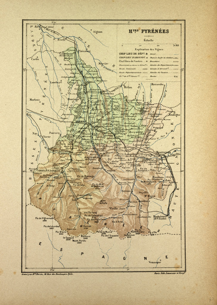 Detail of Map of Hautes Pyrénées France by Anonymous