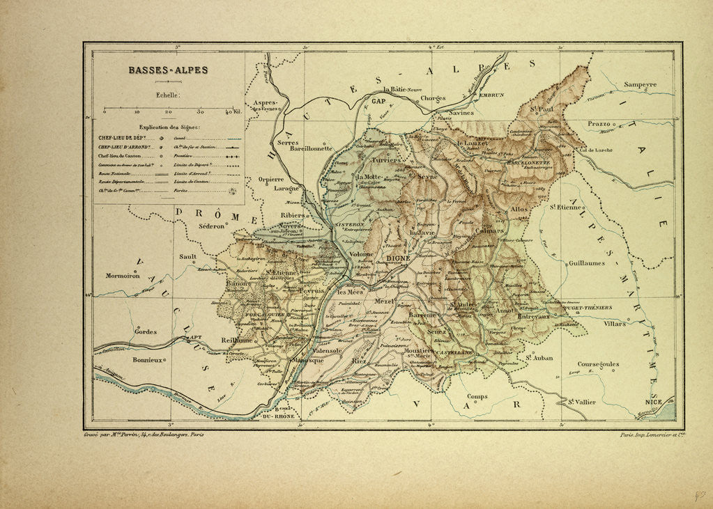 Detail of Map of Basses-Alpes France by Anonymous