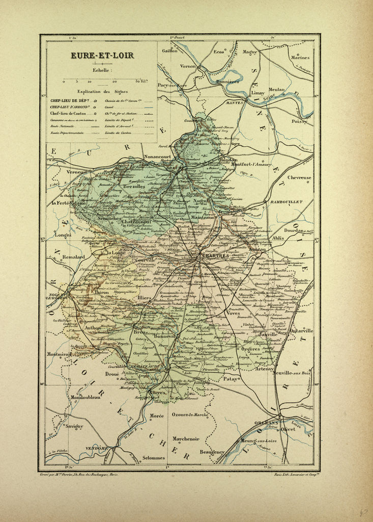 Detail of Map of Eure-Et-Loire France by Anonymous