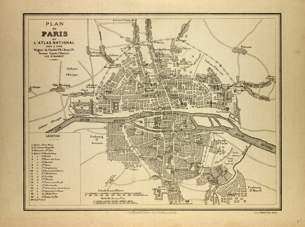 Detail of Map of Paris France by Anonymous
