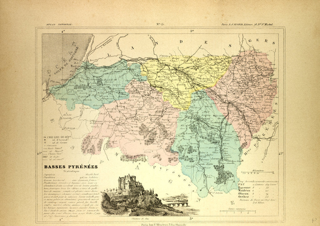 Detail of Map of Basses Pyrénées France by Anonymous