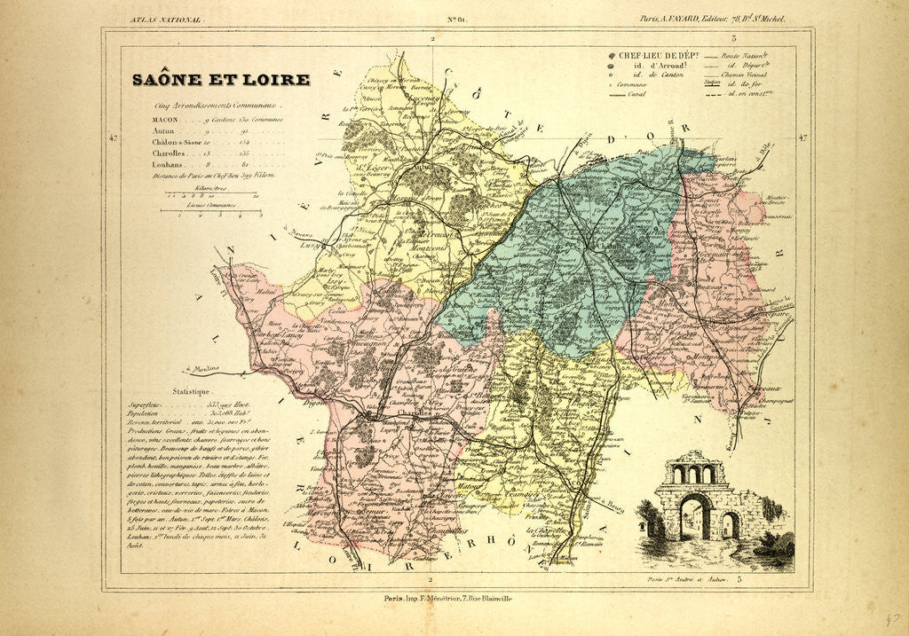 Detail of Map of Saône Et Loire France by Anonymous