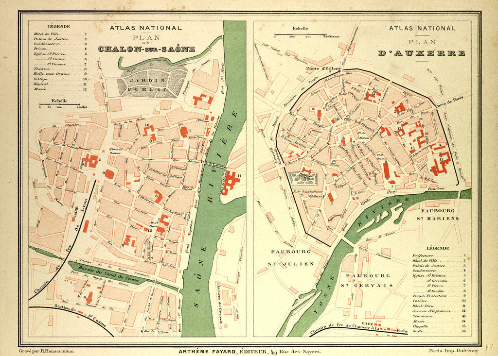 Detail of Map of Chalon-Sur-Saône and Auxerre France by Anonymous